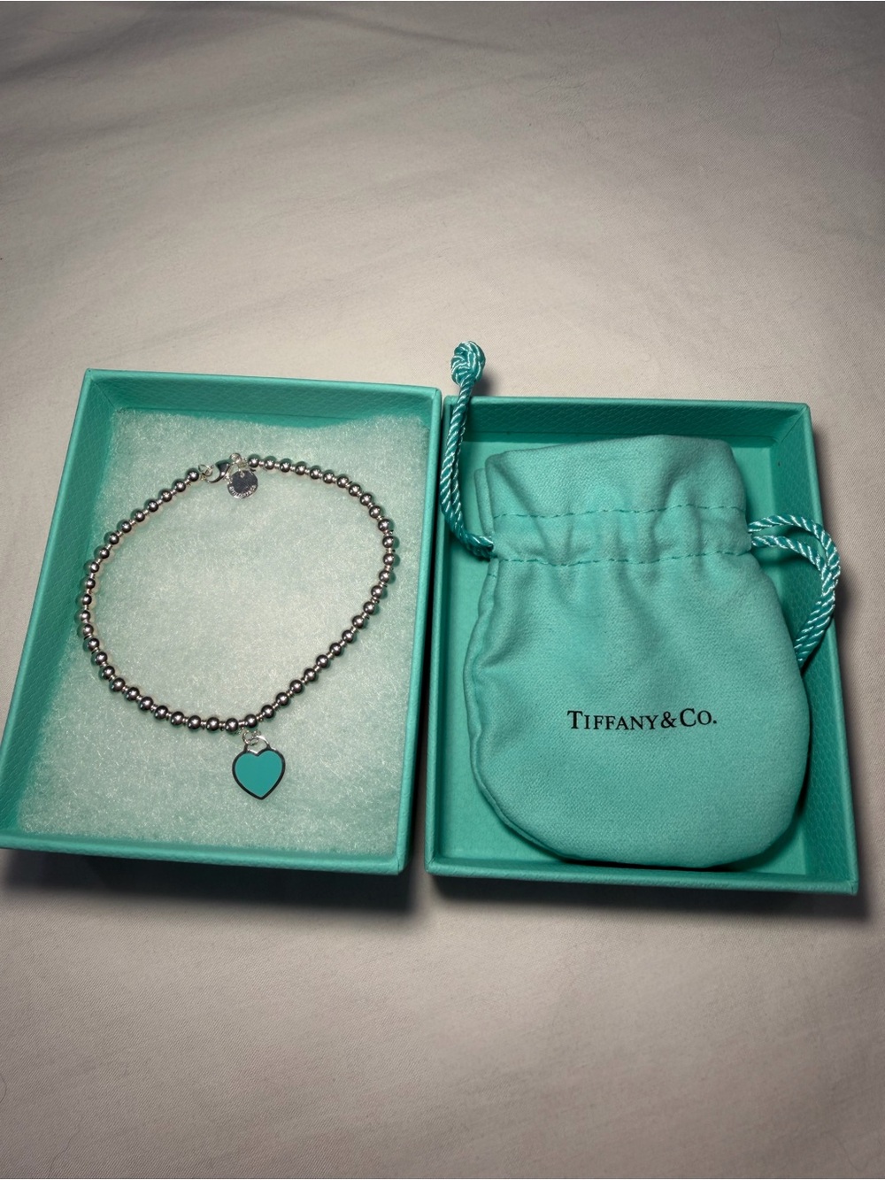 Tiffany & Co Sterling Silver Blue Enamel Heart Tag Bracelet Sterling Silver - Picture 3 of 7